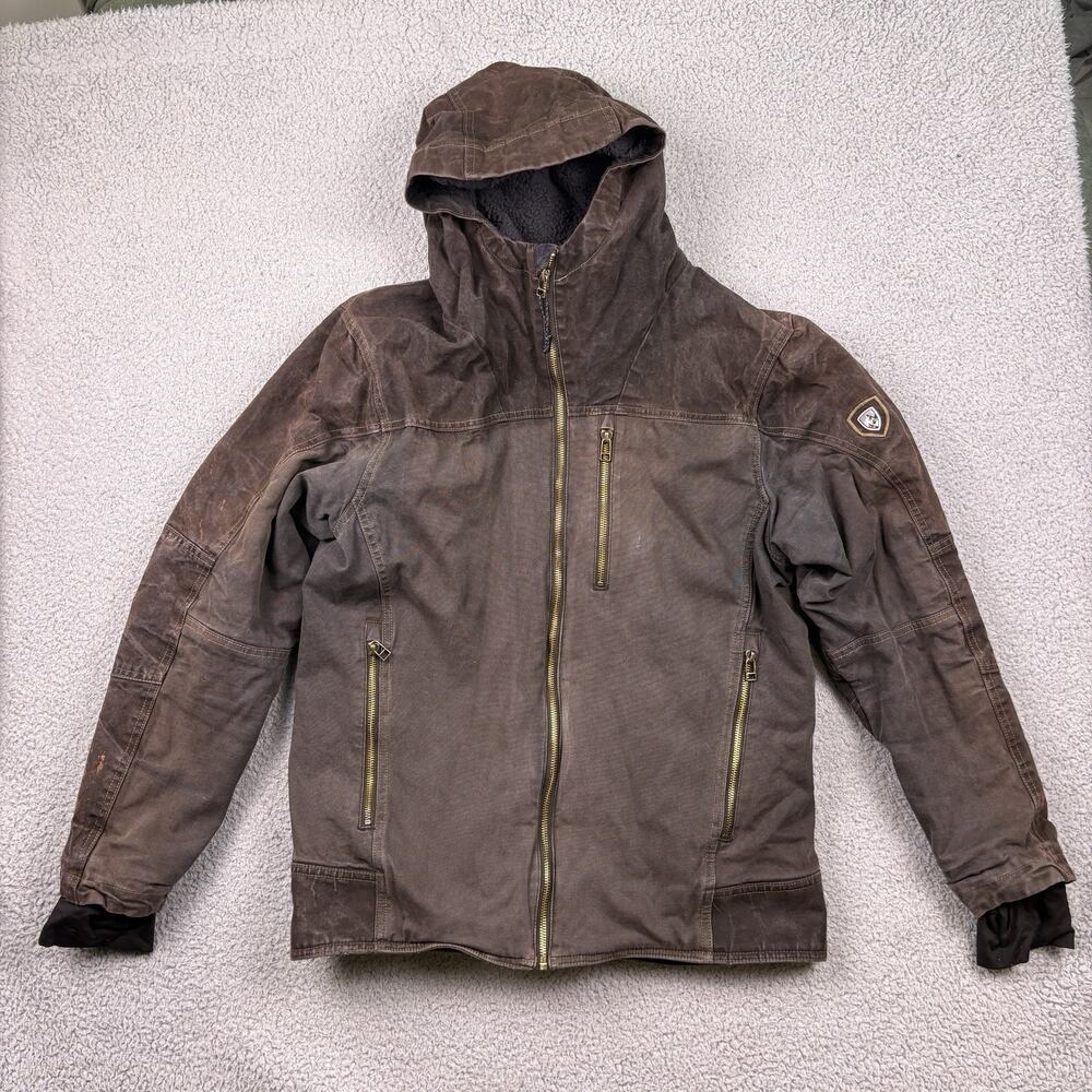 Kuhl Jacket Mens Medium Brown The Law Canvas Full Zip Fleece Lined Hoody Coat